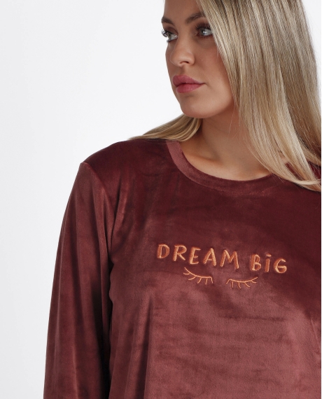 ADMAS Pijama Terciopelo Manga Larga Dream Big para Mujer CHOCOLATE 2
