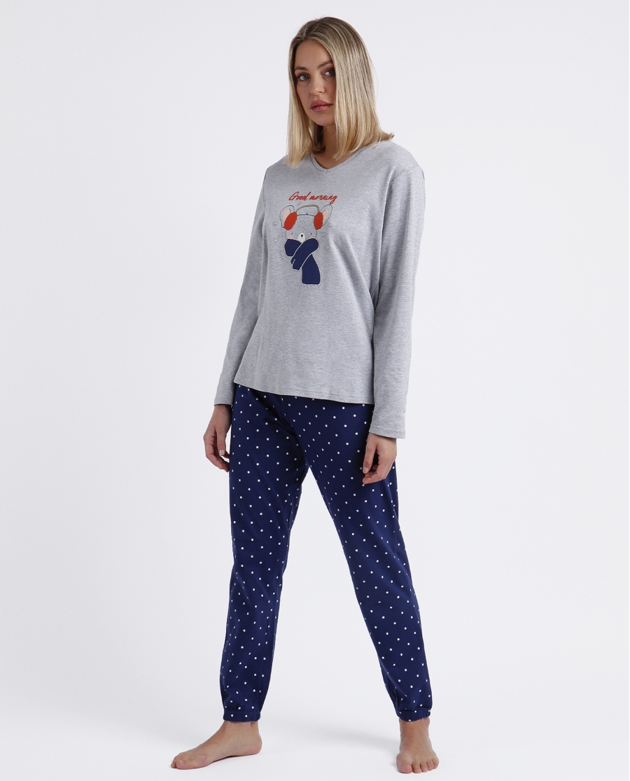 ADMAS Pijama Manga Larga Good Morning Mouse para Mujer GRIS JASPE ADMAS Pijama Manga Larga Good Morning Mouse para Mujer GRIS JASPE