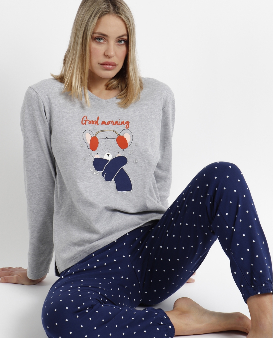 ADMAS Pijama Manga Larga Good Morning Mouse para Mujer GRIS JASPE ADMAS Pijama Manga Larga Good Morning Mouse para Mujer GRIS JASPE