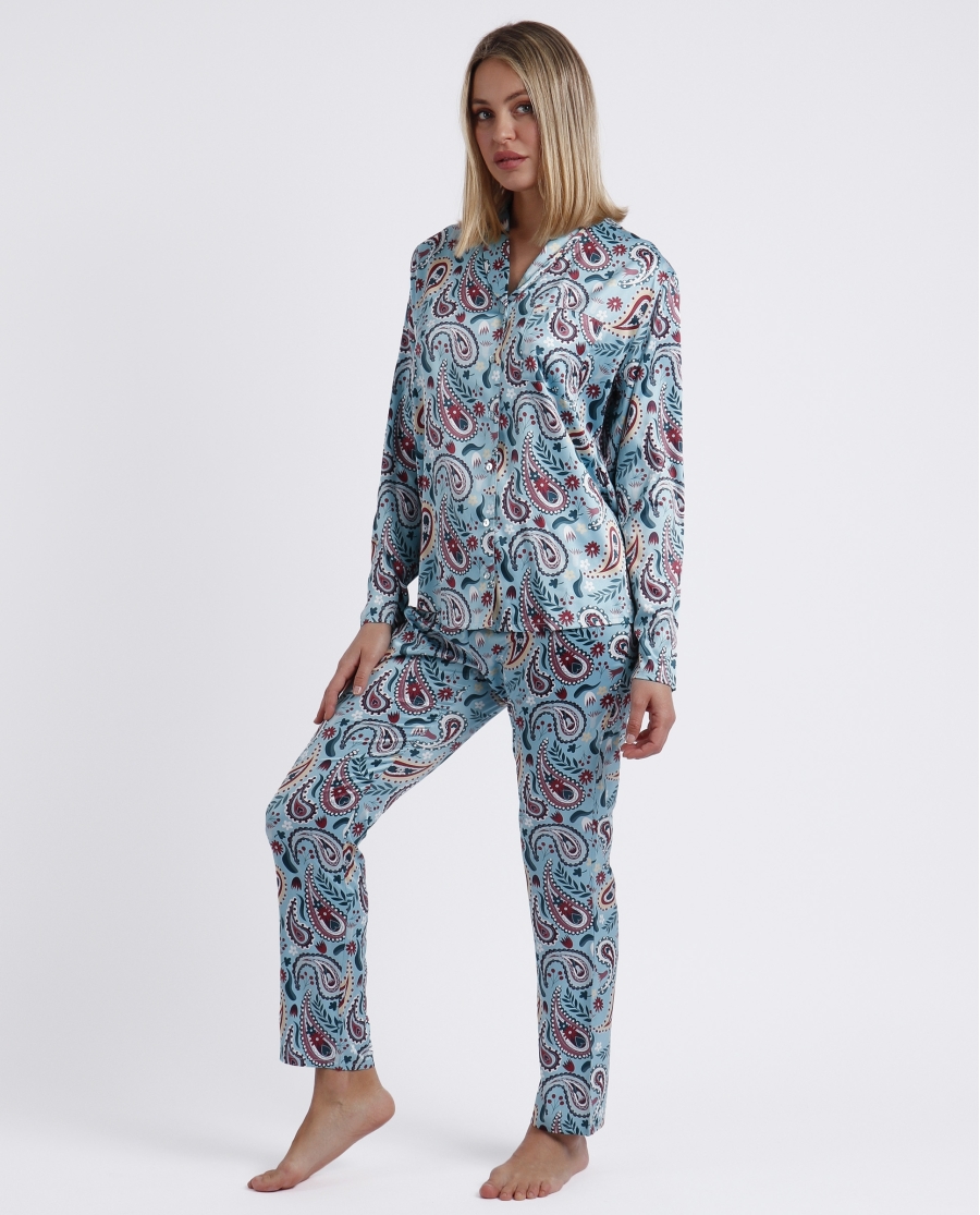 ADMAS GARDEN Pijama Abierto Manga Larga Water Paisley para Mujer AQUA ADMAS GARDEN Pijama Abierto Manga Larga Water Paisley para Mujer AQUA