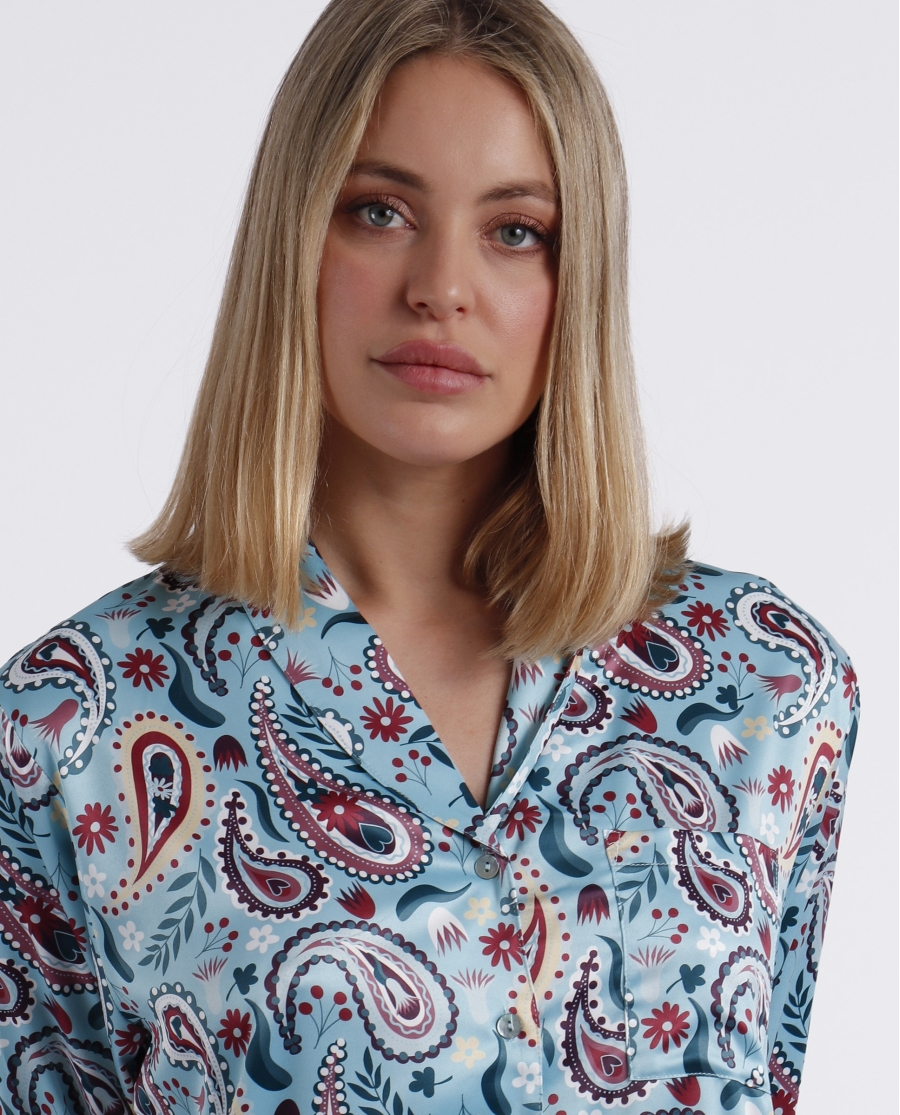 ADMAS GARDEN Pijama Abierto Manga Larga Water Paisley para Mujer AQUA ADMAS GARDEN Pijama Abierto Manga Larga Water Paisley para Mujer AQUA