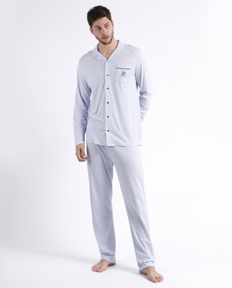 ADMAS CLASSIC Pijama Abierto Manga Larga Stripes - Dots para Hombre AZUL