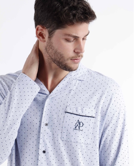 ADMAS CLASSIC Pijama Abierto Manga Larga Stripes - Dots para Hombre AZUL 2