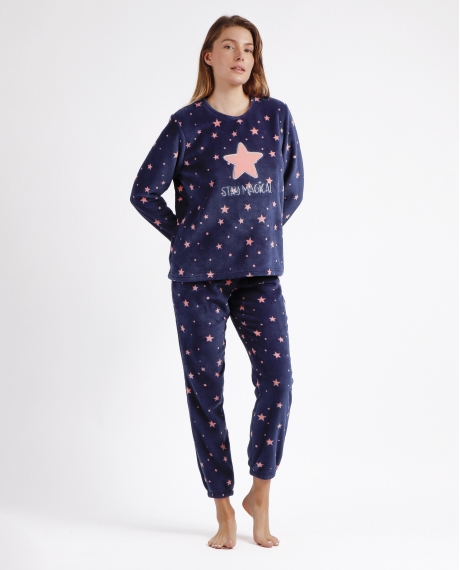 STAY AT HOME Pijama Calentito Manga Larga Magical C para Mujer MARINO