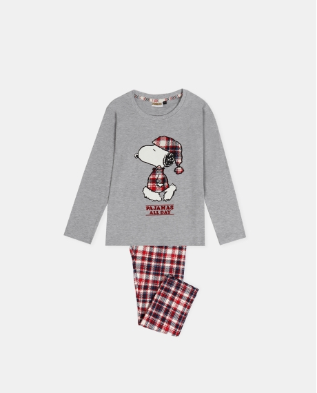 PEANUTS Pijama Manga Larga Cute Snoopy para Niña GRIS JASPE
