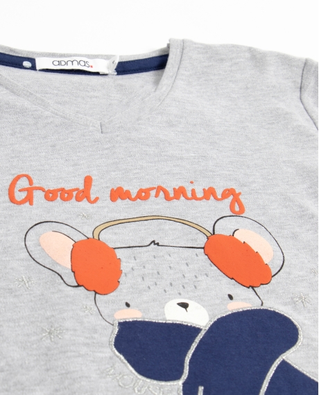 ADMAS Pijama Manga Larga Good Morning Mouse para Niña GRIS JASPE 2