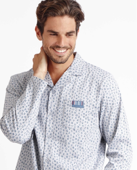 ANTONIO MIRO Pijama Abierto Manga Larga Typewriter para Hombre GRIS JASPE 2
