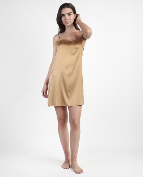 ADMAS LUXURY Camisola Tirantes Novia Plumas Marabu para Mujer ORO