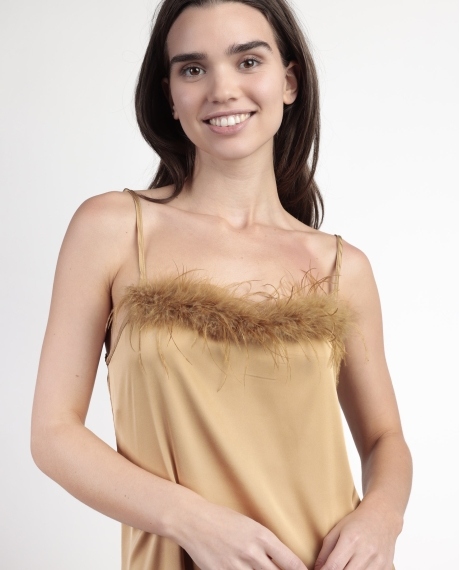 ADMAS LUXURY Camisola Tirantes Novia Plumas Marabu para Mujer ORO 2
