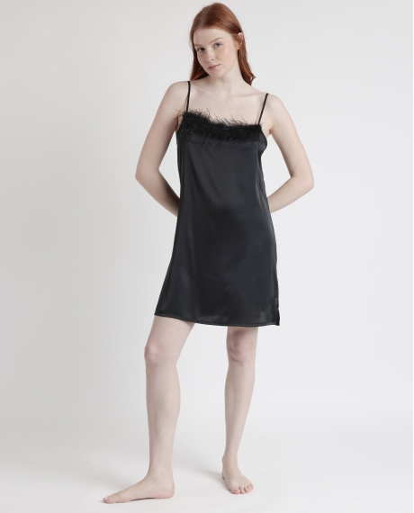 ADMAS LUXURY Camisola Tirantes Novia Plumas Marabu para Mujer NEGRO
