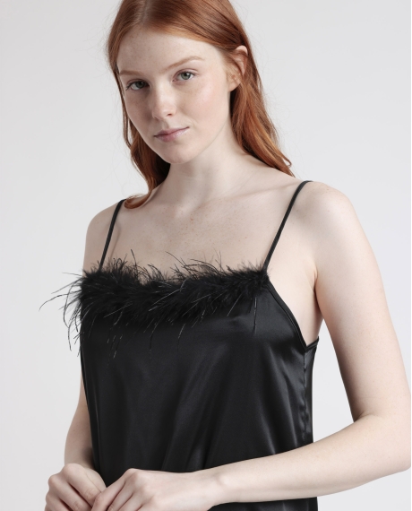 ADMAS LUXURY Camisola Tirantes Novia Plumas Marabu para Mujer NEGRO 2