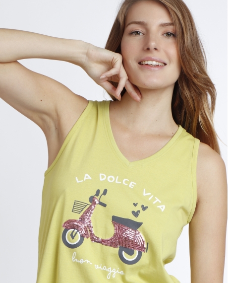 ADMAS Pijama Sin Mangas La Dolce Vita para Mujer OLIVA 2