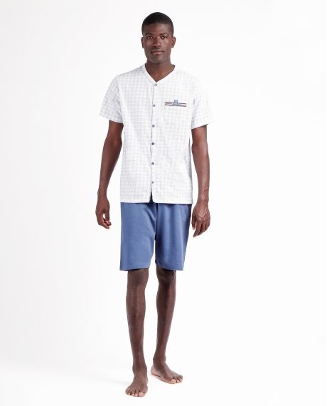 ADMAS CLASSIC Pijama Abierto Manga Corta Dots Rombos para Hombre AZUL