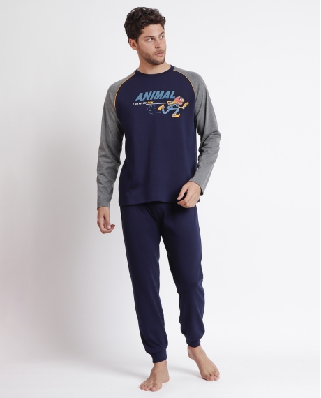 DISNEY Pijama Manga Larga Animal I Have to Run para Hombre MARINO