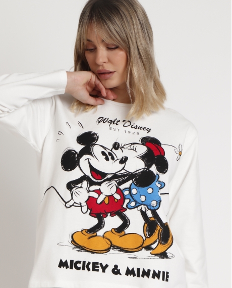 DISNEY Pijama Manga Larga Mickey & Minnie Sketch para Mujer CRUDO 2