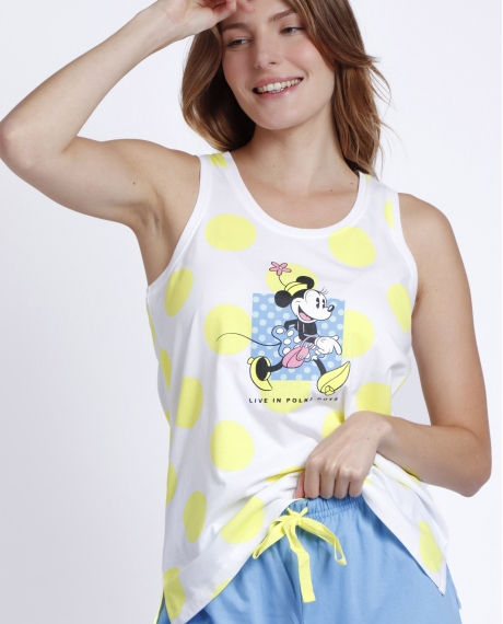 DISNEY Pijama Sin Mangas Polka Dots para Mujer AMARILLO 2