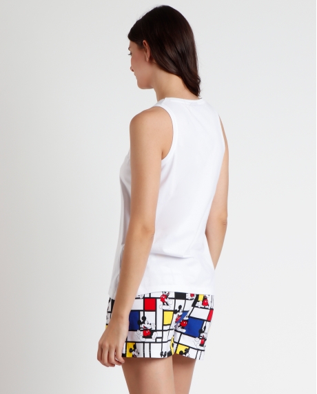 DISNEY Pijama Sin Mangas Mickey Mondrian para Mujer BLANCO 2