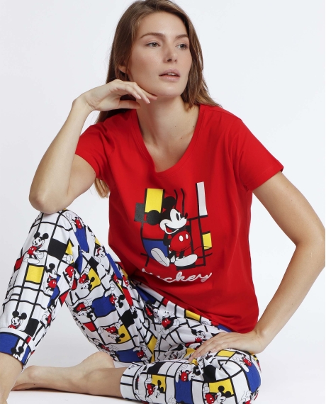 DISNEY Pijama Manga Corta Mickey Mondrian B para Mujer ROJO 2
