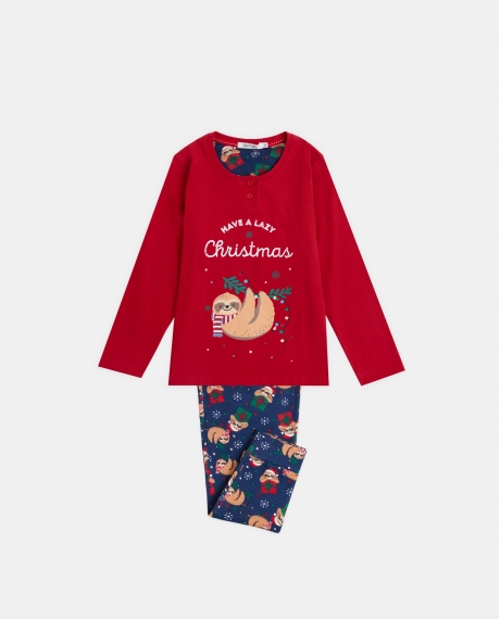 ADMAS Pijama Manga Larga Have a Lazy Christmas para Niño ROJO