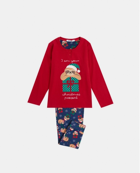 ADMAS Pijama Manga Larga Have a Lazy Christmas para Niña ROJO
