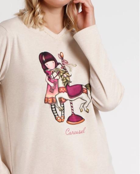 SANTORO GORJUSS Pijama Manga Larga Carousel para Mujer BEIGE 2