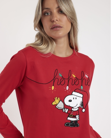 PEANUTS Pijama Manga Larga Ho Ho Ho para Mujer ROJO 2