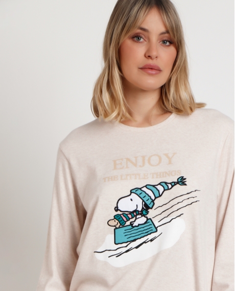 PEANUTS Pijama Manga Larga Let It Snow para Mujer BEIGE 2