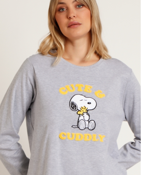 PEANUTS Pijama Manga Larga Snoopy Funny para Mujer GRIS JASPE 2