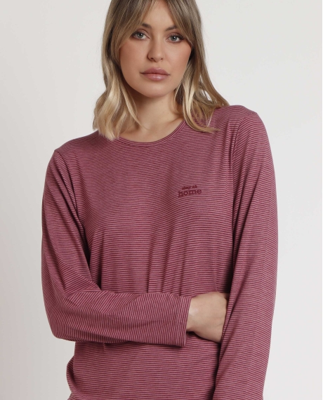 STAY AT HOME Pijama Manga Larga Soft Stripes para Mujer FRAMBUESA 2