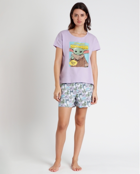 STAR WARS Pijama Manga Corta Pastel Grogu para Mujer LILA