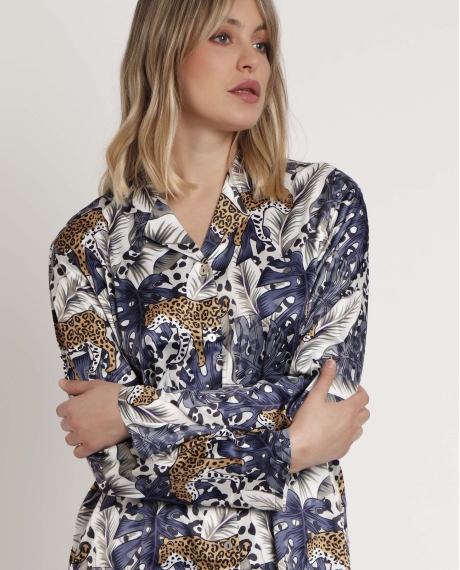 ADMAS LUXURY Pijama Abierto Manga Larga Luxury Leopard para Mujer PIEL 2