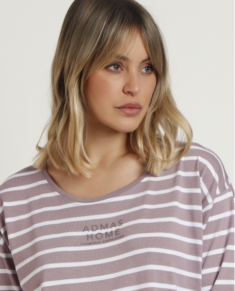 ADMAS HOME Pijama Manga Larga Oversize Stripes Home para Mujer BERENJENA 2