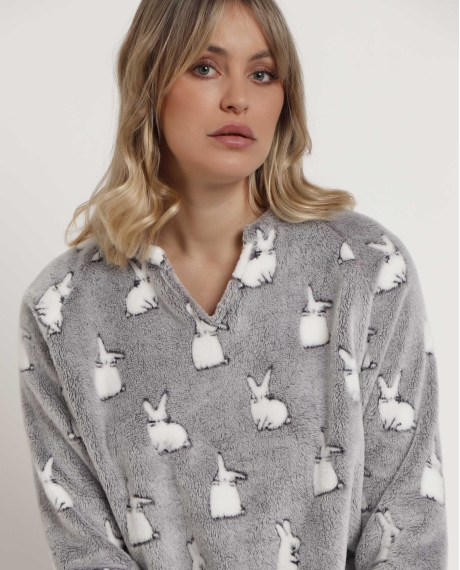 ADMAS Pijama Manga Larga Corel Bunnies On The Moon para Mujer GRIS 2