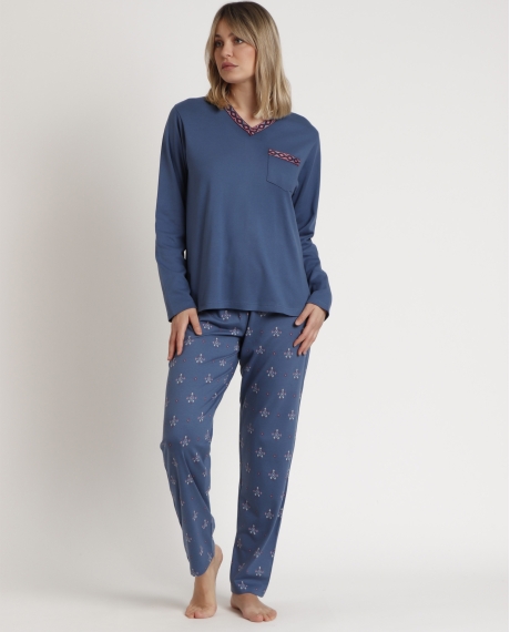 ADMAS GARDEN Pijama Manga Larga Let´s Get Lost para Mujer AZUL