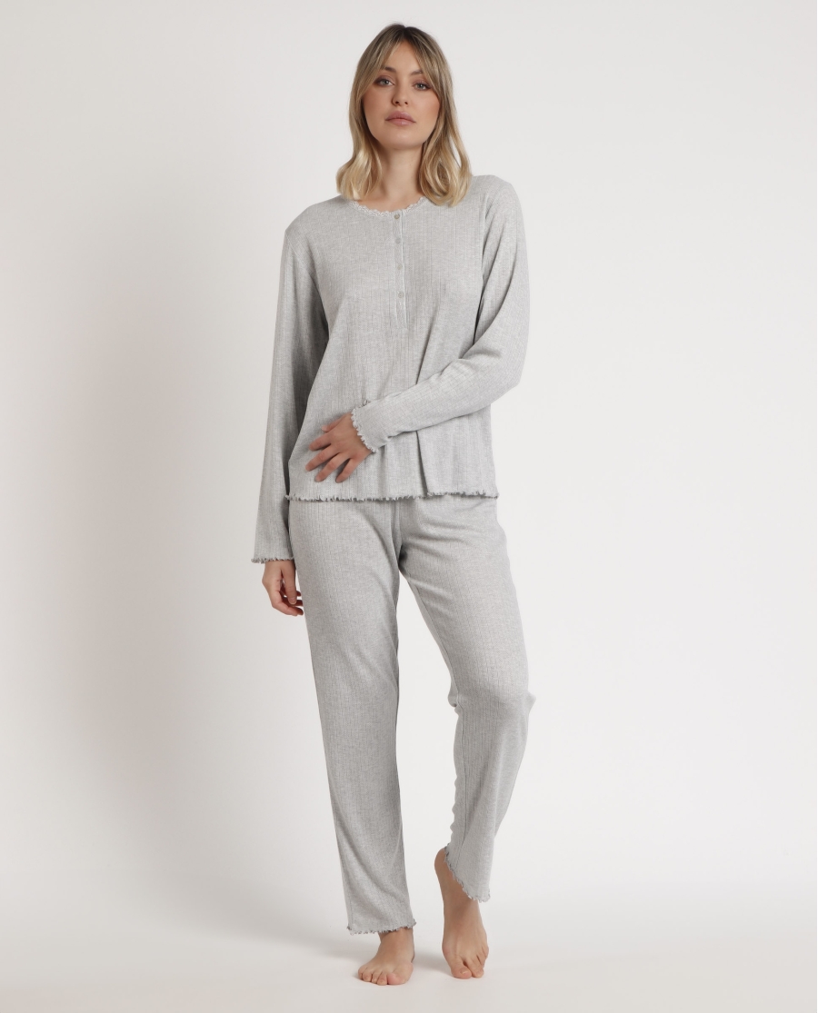 ADMAS HOME Pijama Manga Larga Tapeta Soft Canalé para Mujer GRIS JASPE ADMAS HOME Pijama Manga Larga Tapeta Soft Canalé para Mujer GRIS JASPE