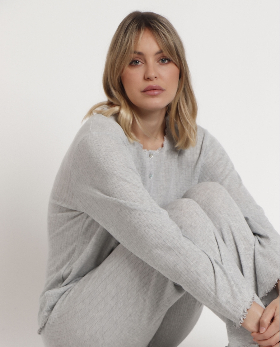 ADMAS HOME Pijama Manga Larga Tapeta Soft Canalé para Mujer GRIS JASPE ADMAS HOME Pijama Manga Larga Tapeta Soft Canalé para Mujer GRIS JASPE