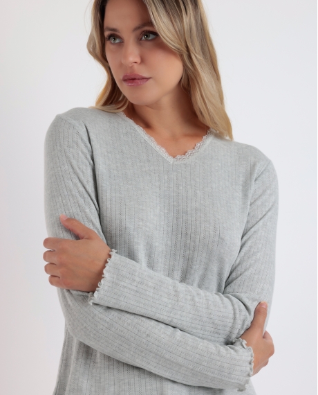 ADMAS Pijama Manga Larga Pico Soft Canalé para Mujer GRIS JASPE 2
