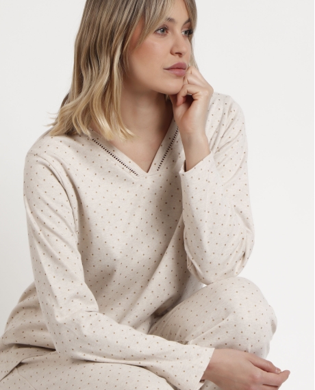 ADMAS CLASSIC Pijama Manga Larga Organic Dots para Mujer BEIGE 2