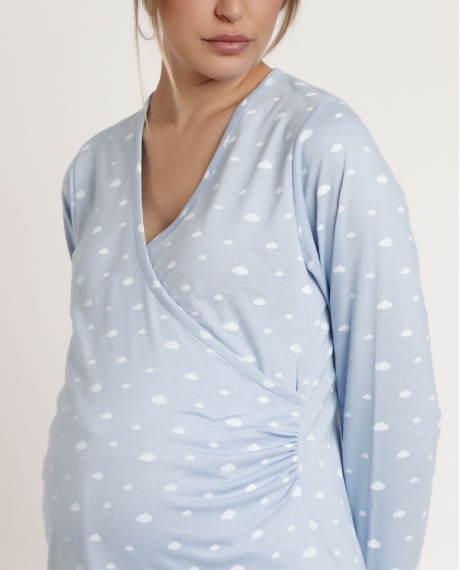 ADMAS CLASSIC Pijama Manga Larga Maternity Nubes para Mujer AZUL 2