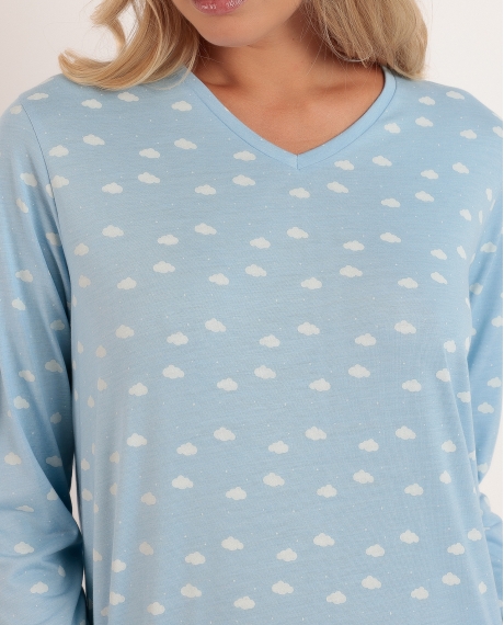 ADMAS CLASSIC Pijama Manga Larga Maternity Nubes Pico para Mujer AZUL 2