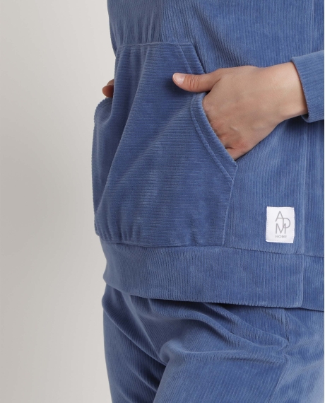 ADMAS HOME Pijama Manga Larga Cremallera Corduroy Home para Mujer AZUL 2