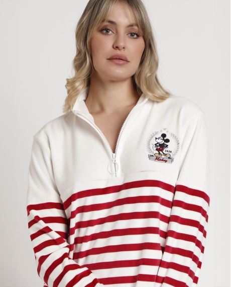 DISNEY Pijama Manga Larga Rayas King Mickey para Mujer BURDEOS 2