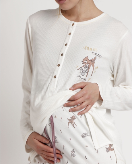 DISNEY Pijama Manga Larga Maternity Bambi You are so Loved para Mujer CRUDO 2
