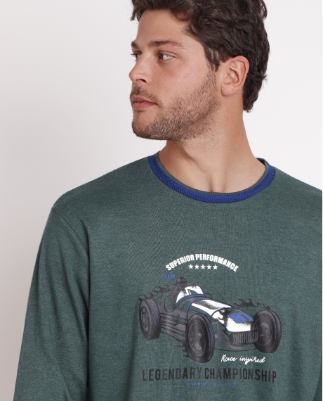 ADMAS Pijama Manga Larga Born To Ride para Hombre VERDE BOTELLA 2