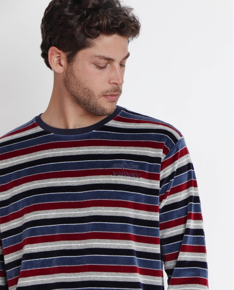 ADMAS MAGNIFIC Pijama Manga Larga Velour Stripes para Hombre MARINO 2