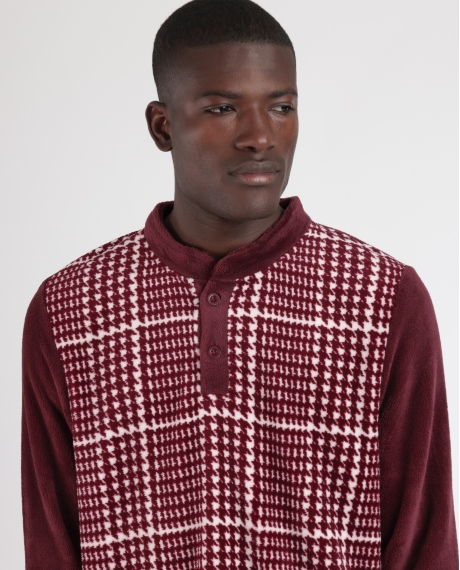 ADMAS MAGNIFIC Pijama Manga Larga Calentito Micropolar Garnet Houndstooth para Hombre GRANATE 2