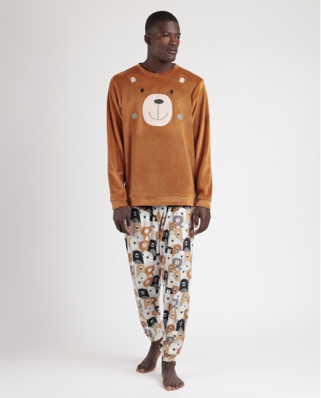ADMAS Pijama Manga Larga Velvet Family Bear para Hombre MARRON