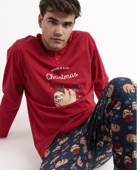 ADMAS Pijama Manga Larga Have a Lazy Christmas para Hombre ROJO 2