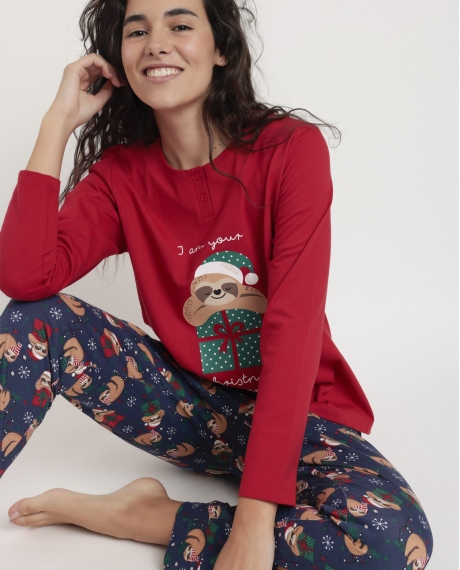 ADMAS Pijama Manga Larga Have a Lazy Christmas para Mujer ROJO 2