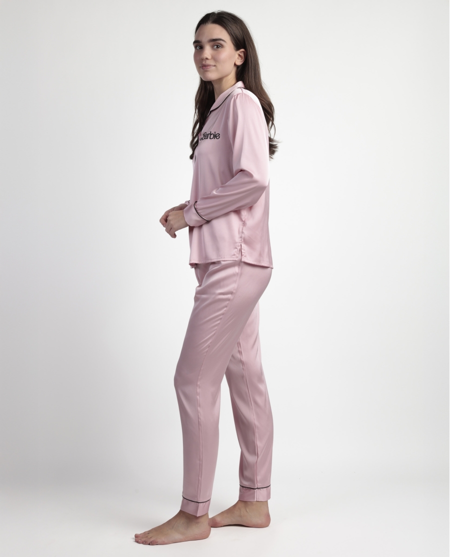 BARBIE Pijama Abierto Manga Larga Satin Barbie Vintage para Mujer ROSA BARBIE Pijama Abierto Manga Larga Satin Barbie Vintage para Mujer ROSA